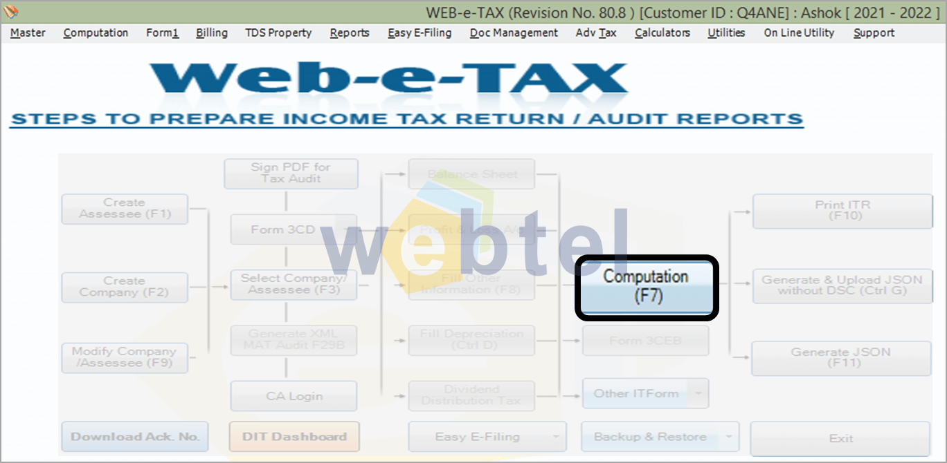Fill income and deduction details for computation
