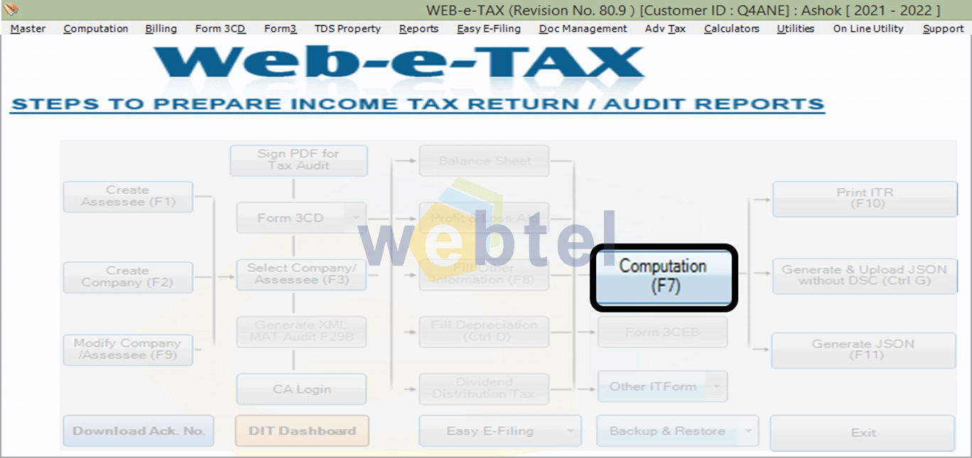 Fill income and deduction details for computation