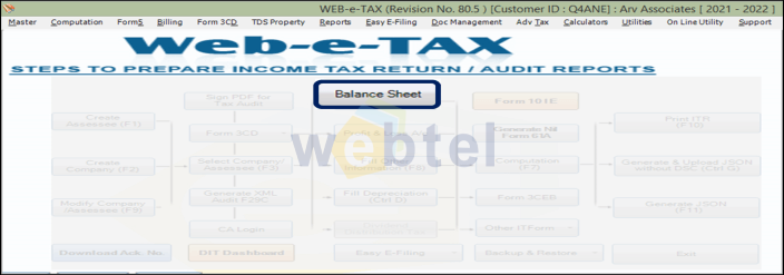 Click on the Balance sheet option from the main screen of the software