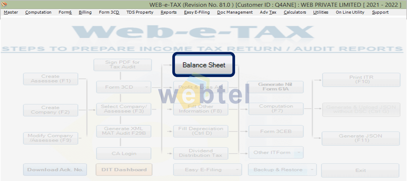 Balance sheet mode, to fill the balance sheet details