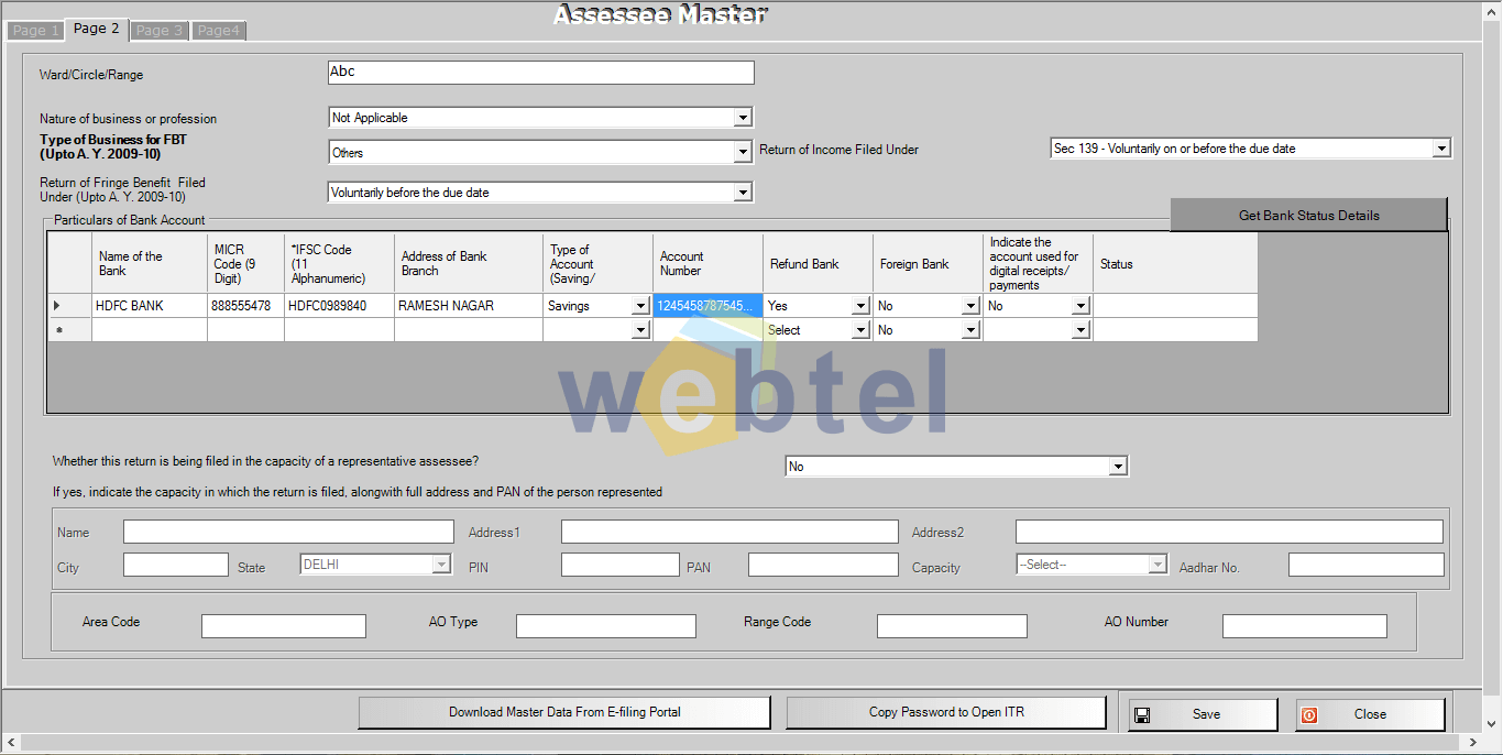 Provide Bank Details of the assessee/taxpayer